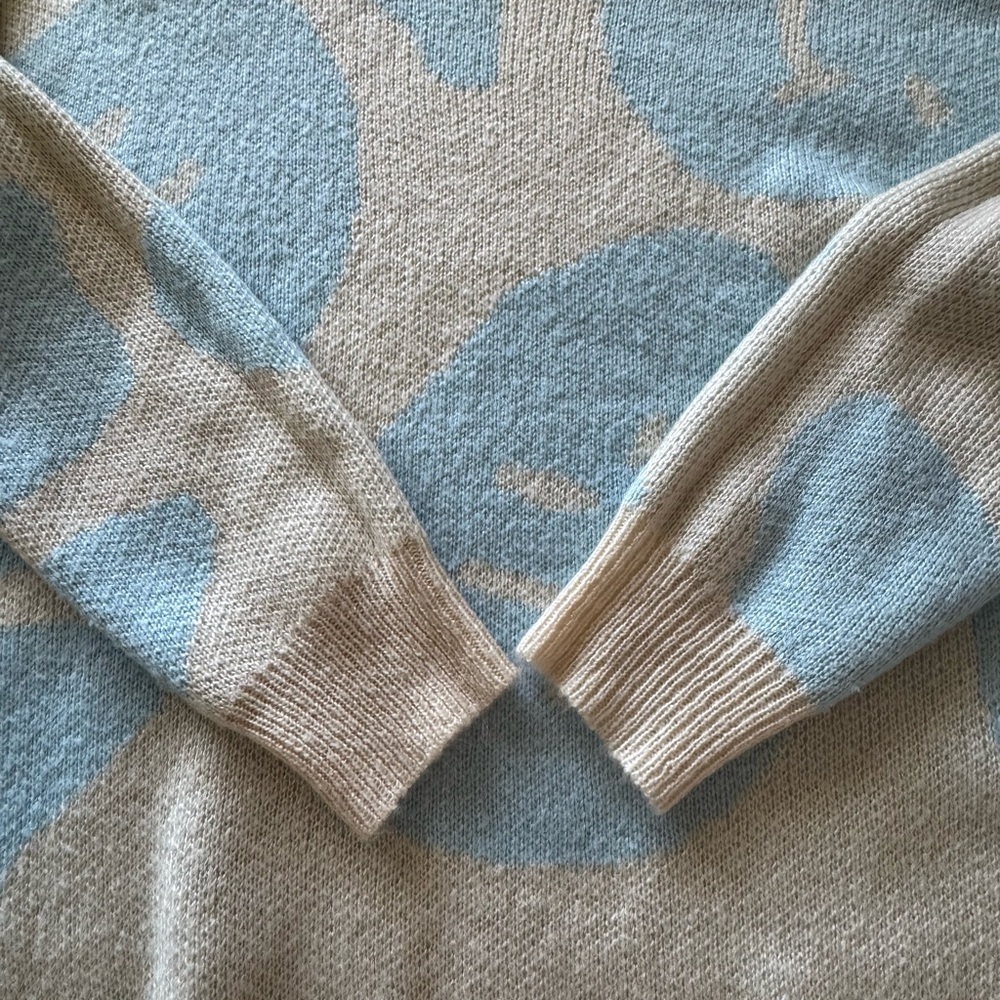 Altar'd State Women’s Cream and Blue Smiley Face Sweater Size Small - Picture 3 of 6